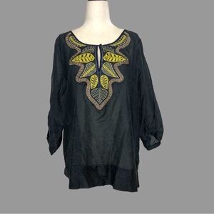 💜 M 💜 Sheer Top Embroidered Keyhole Silk Cotton​